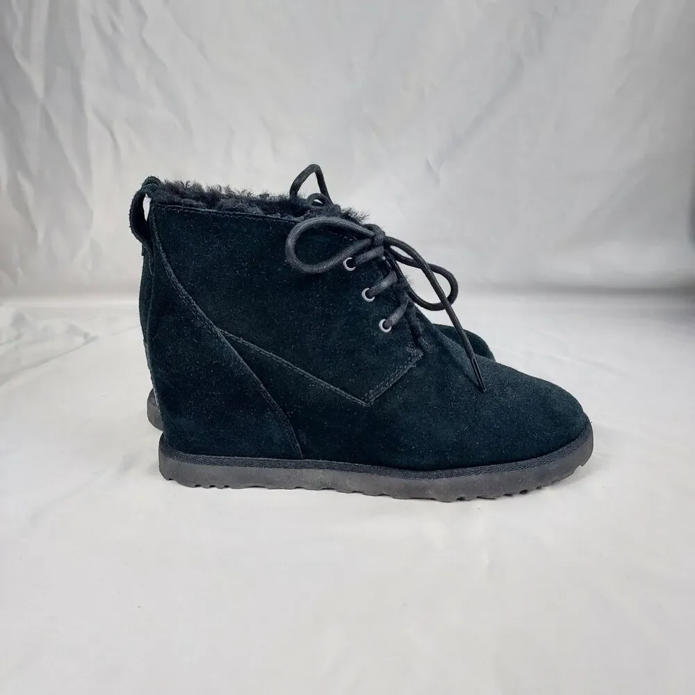UGG Neumel Style Black Suede Chukka Boots Womens 9 Fur Lined Winter